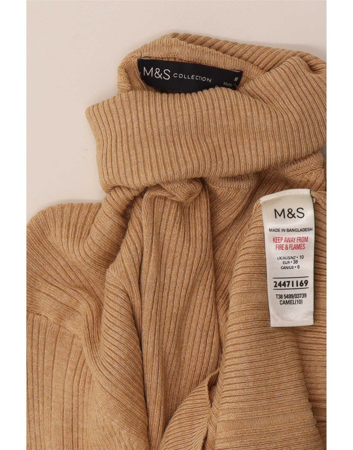 Marks & Spencer Womens Roll Neck Jumper Sweater UK 10 Small Beige Viscose