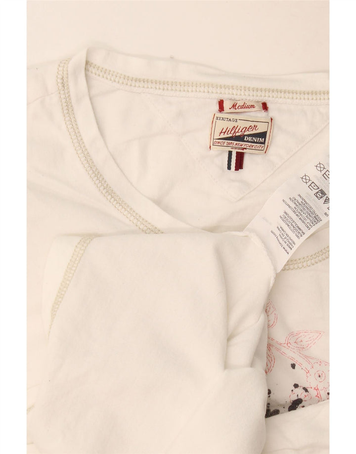 Tommy Hilfiger Womens Graphic Top Long Sleeve UK 12 Medium White Cotton
