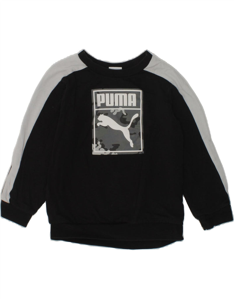 PUMA Baby Boys Graphic Sweatshirt Jumper 18-24 Months Black Colourblock | Vintage Puma | Thrift | Second-Hand Puma | Used Clothing | Messina Hembry 