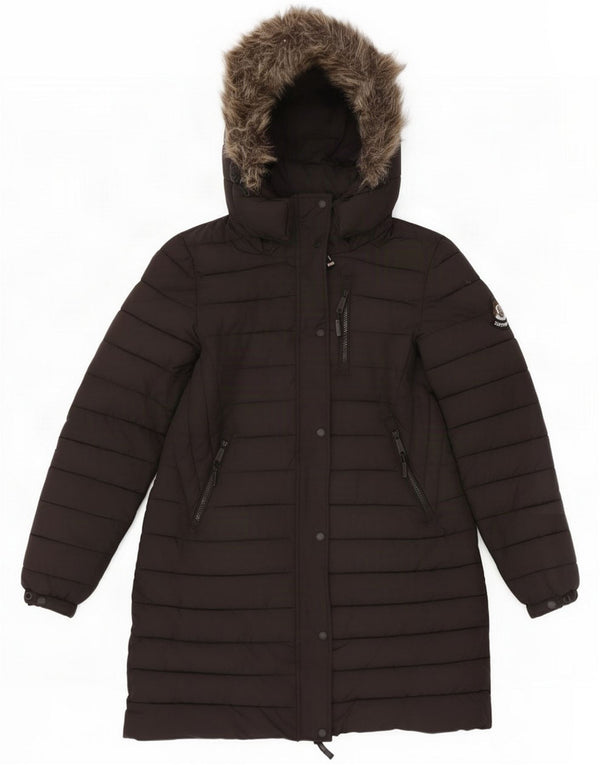 Superdry Womens Hooded Padded Coat UK 12 Medium Black Polyester