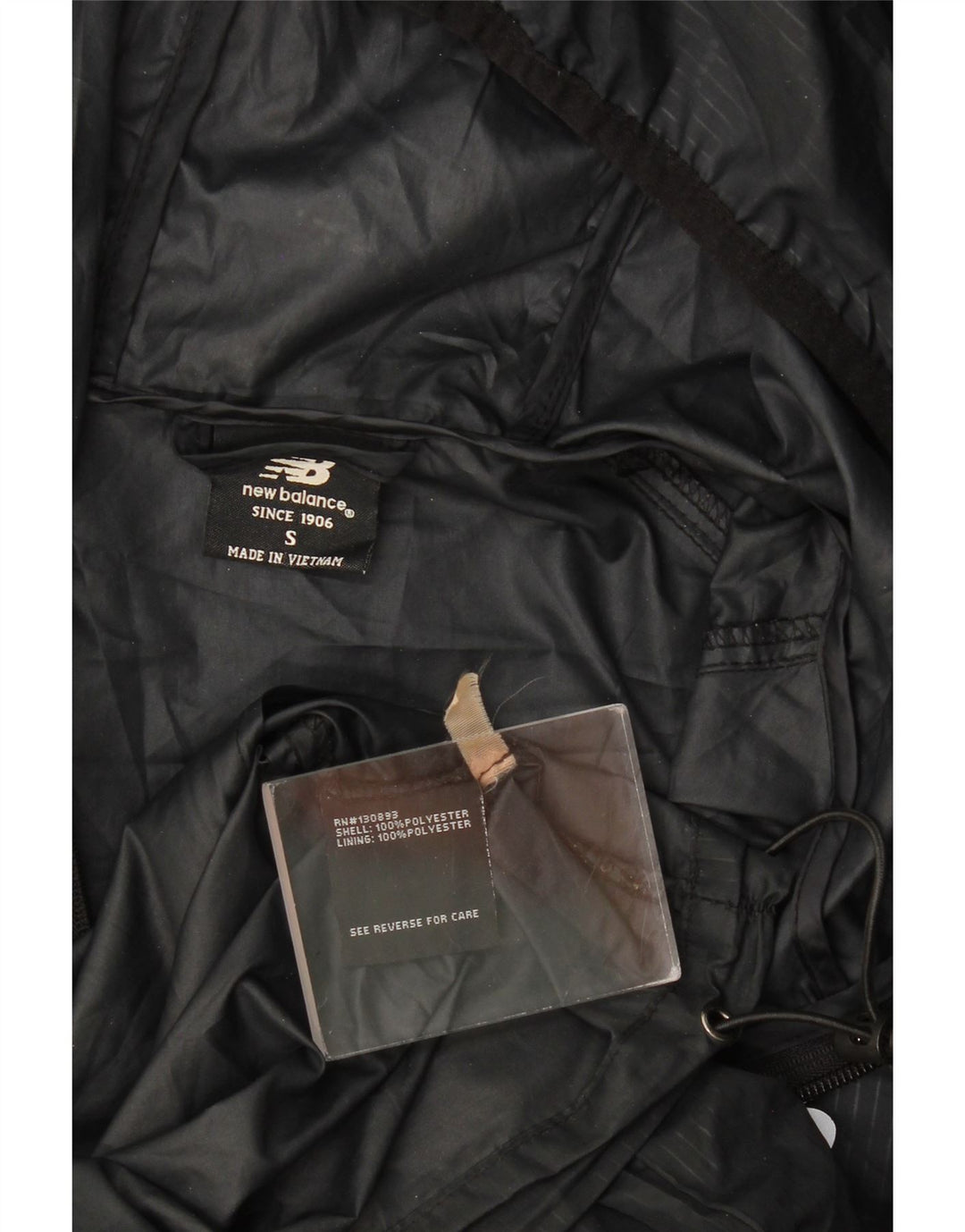New Balance Mens Graphic Hooded Rain Jacket UK 36 Small Black Polyester