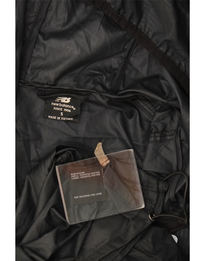 New Balance Mens Graphic Hooded Rain Jacket UK 36 Small Black Polyester