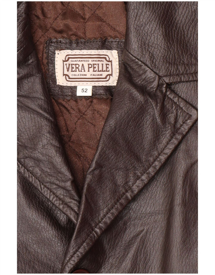 VINTAGE Mens Leather Coat IT 52 XL Brown Leather