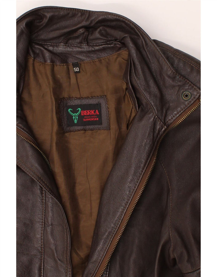 VINTAGE Womens Leather Jacket EU 50 3XL Brown Vintage Vintage and Second-Hand Vintage from Messina Hembry 