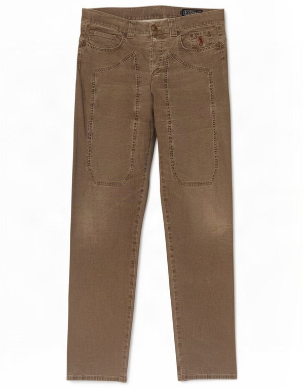 Jeckerson Mens Slim Casual Trousers W34 L34 Brown Pinstripe