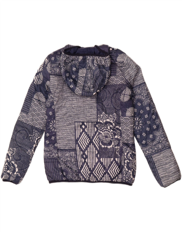 Champion Womens Hooded Padded Jacket IT 46 Large Navy Blue Patchwork