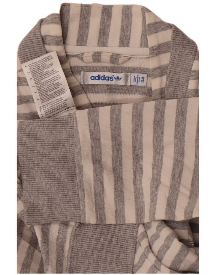 Adidas Womens Graphic Tracksuit Top Jacket IT 44 Medium Grey Striped Cotton