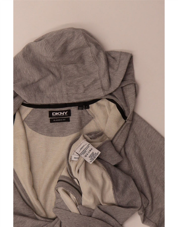 DKNY Mens Classic Fit Zip Hoodie Sweater Large Grey Cotton