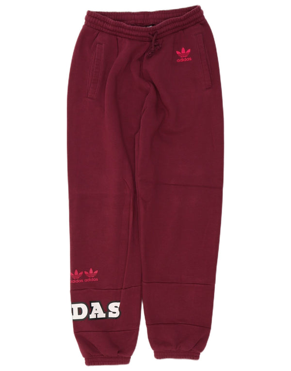 ADIDAS Womens Graphic Tracksuit Trousers Joggers UK 12 Medium Burgundy