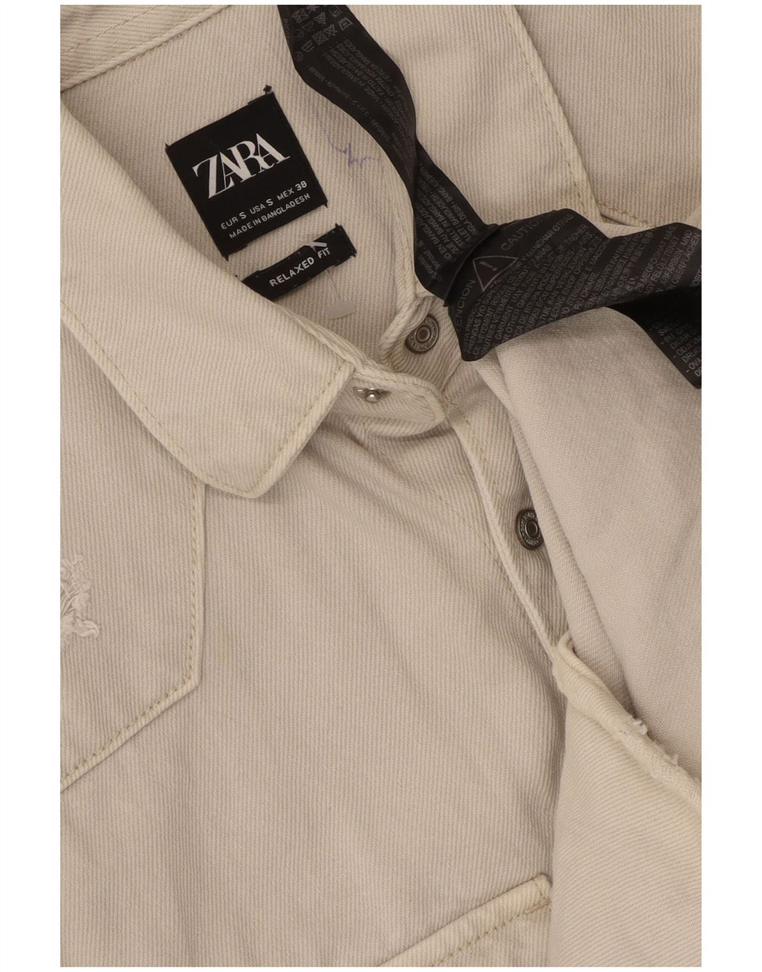Zara Womens Relaxed Fit Denim Shirt Small Beige Cotton