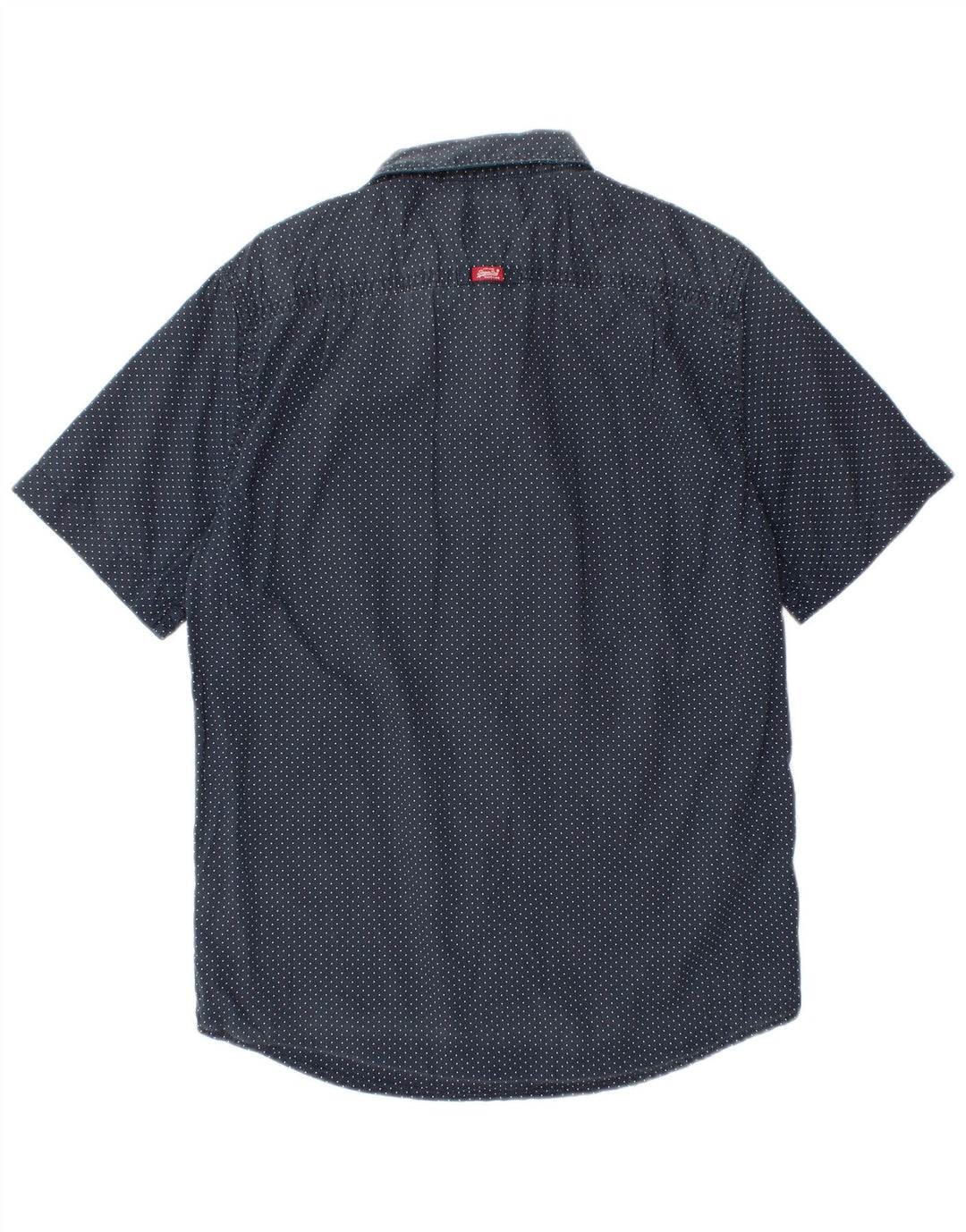 Superdry Mens Short Sleeve Shirt Large Navy Blue Spotted Cotton