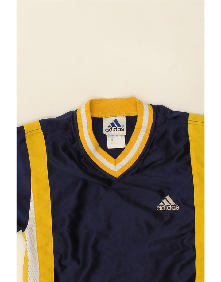 ADIDAS Boys Graphic T-Shirt Top 9-10 Years Navy Blue Colourblock Polyester Vintage Adidas and Second-Hand Adidas from Messina Hembry 