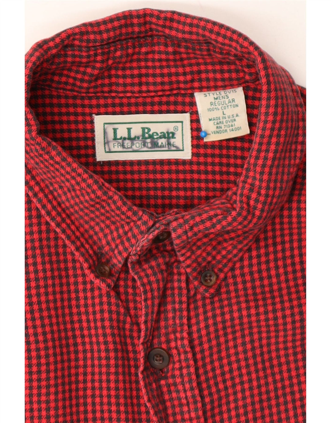L.L.BEAN Mens Regular Flannel Shirt Large Red Houndstooth Cotton Vintage L.L.Bean and Second-Hand L.L.Bean from Messina Hembry 