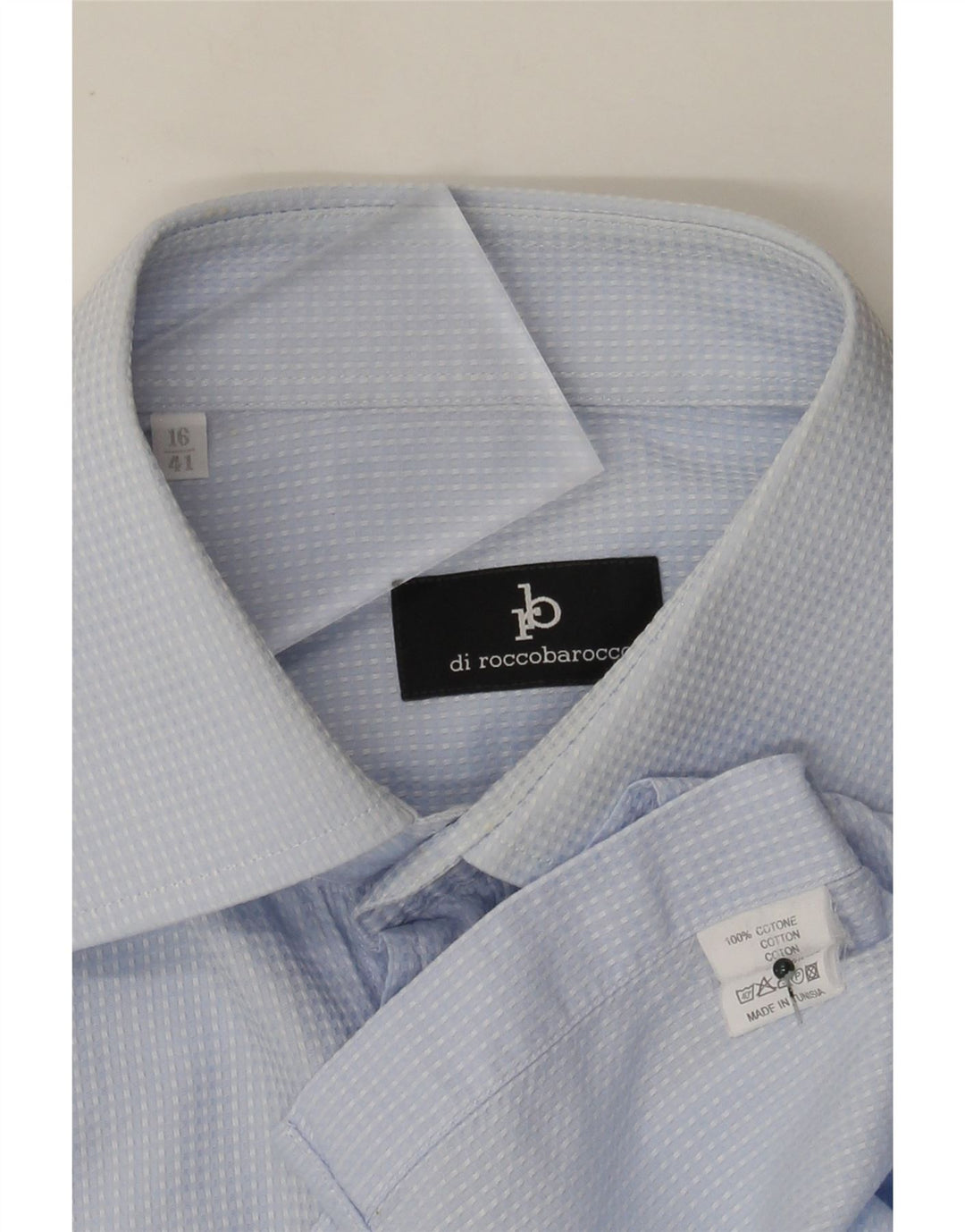 Roccobarocco Mens Shirt Size 41 16 Large Blue Spotted Cotton