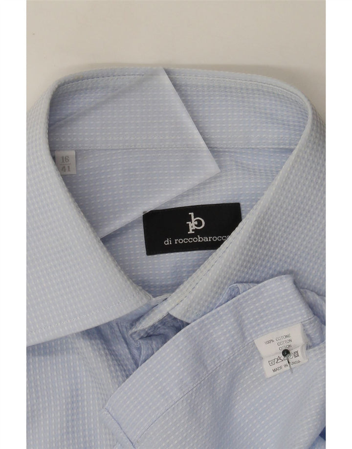 Roccobarocco Mens Shirt Size 41 16 Large Blue Spotted Cotton