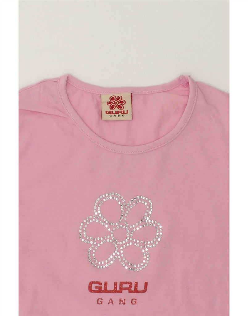 GURU Girls Graphic T-Shirt Top 7-8 Years Pink Cotton | Vintage Guru | Thrift | Second-Hand Guru | Used Clothing | Messina Hembry 