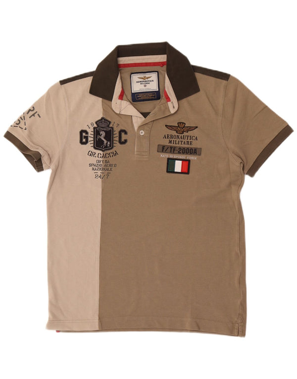 Aeronautica Militare Mens Graphic Rugby Polo Shirt Medium Khaki Colourblock