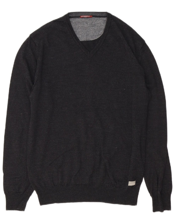 Carrera Mens V-Neck Jumper Sweater Medium Grey Merino Wool
