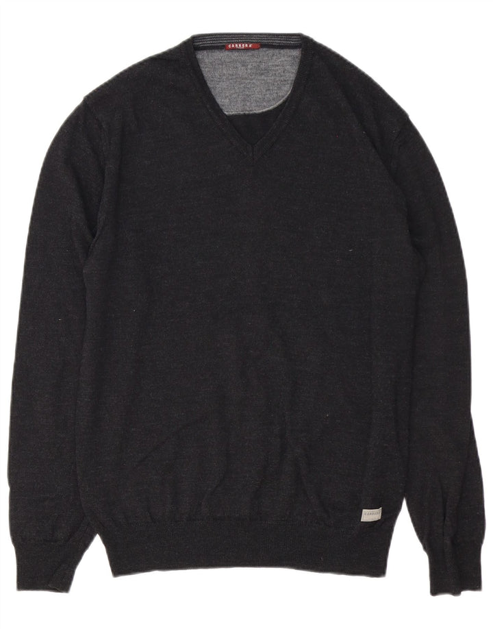 Carrera Mens V-Neck Jumper Sweater Medium Grey Merino Wool