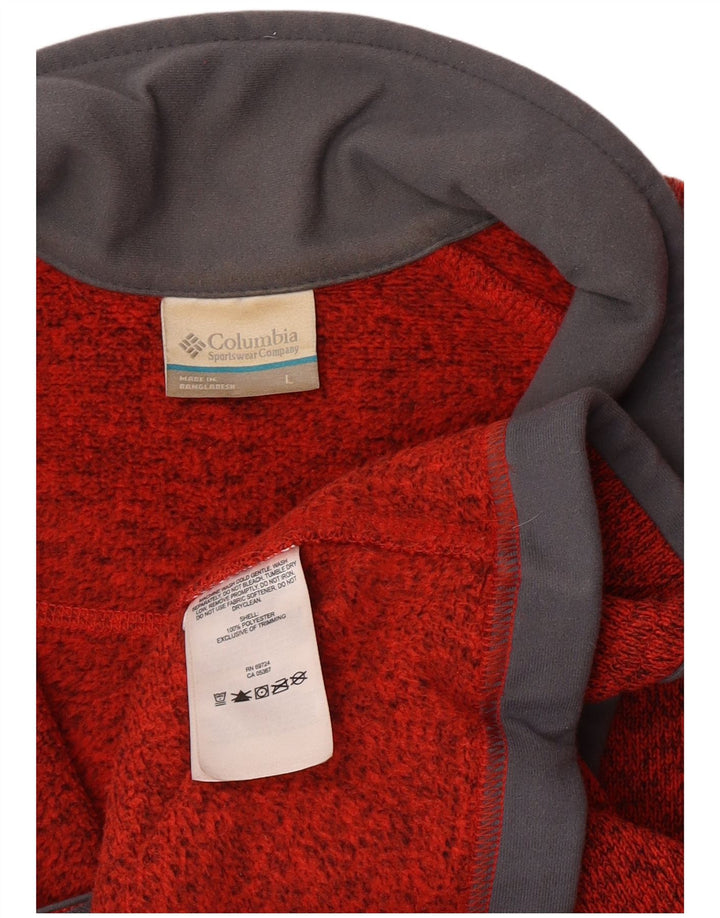 Columbia Mens Cardigan Sweater Large Orange Flecked Polyester