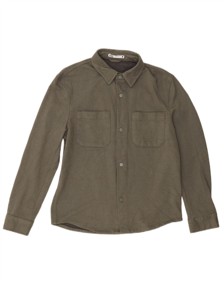 Zara Mens Flannel Shirt Medium Green Viscose