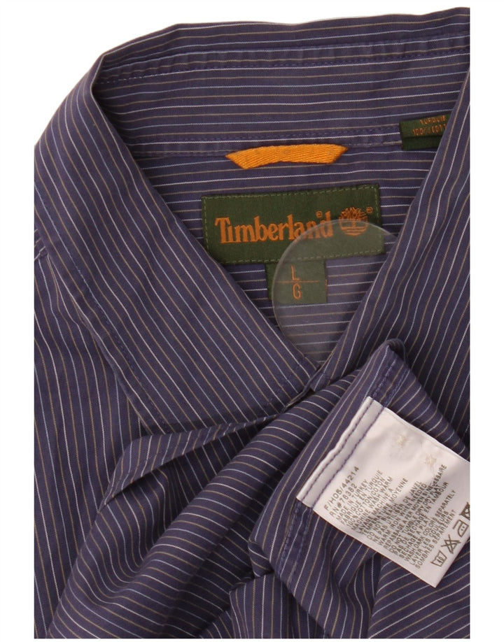 Timberland Mens Shirt Large Navy Blue Pinstripe Cotton