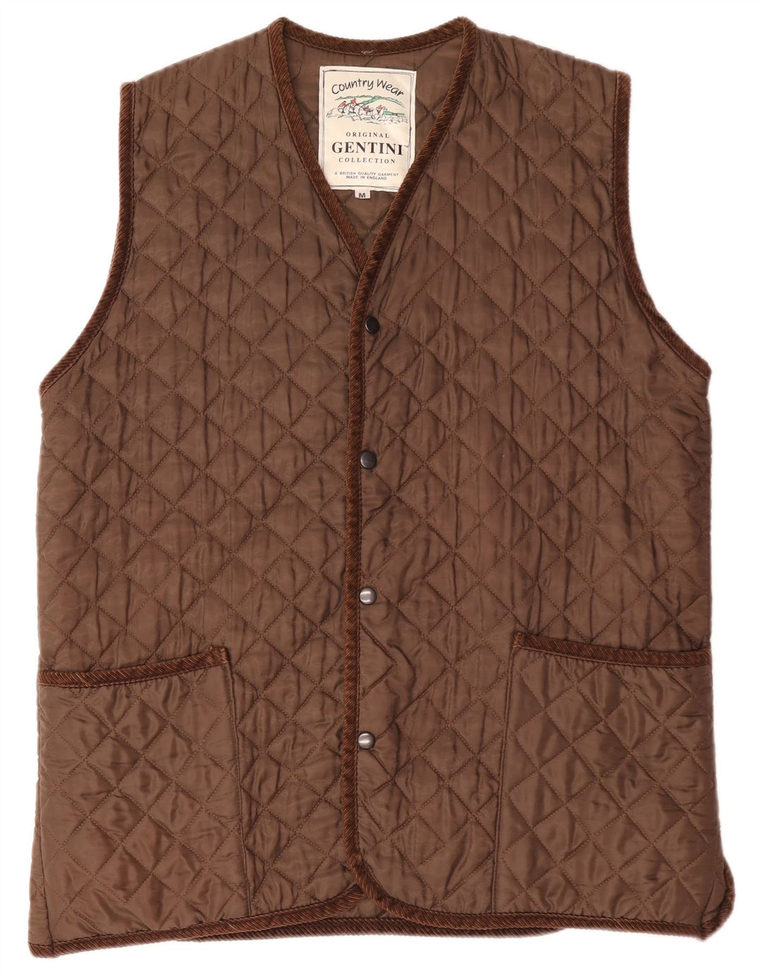 Vintage Mens Quilted Gilet UK 38 Medium Brown Polyester