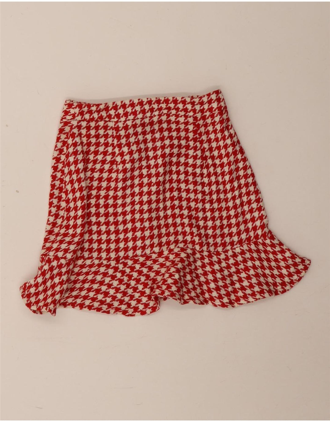 Zara Womens Mini Skirt XS W24  Red Houndstooth Cotton