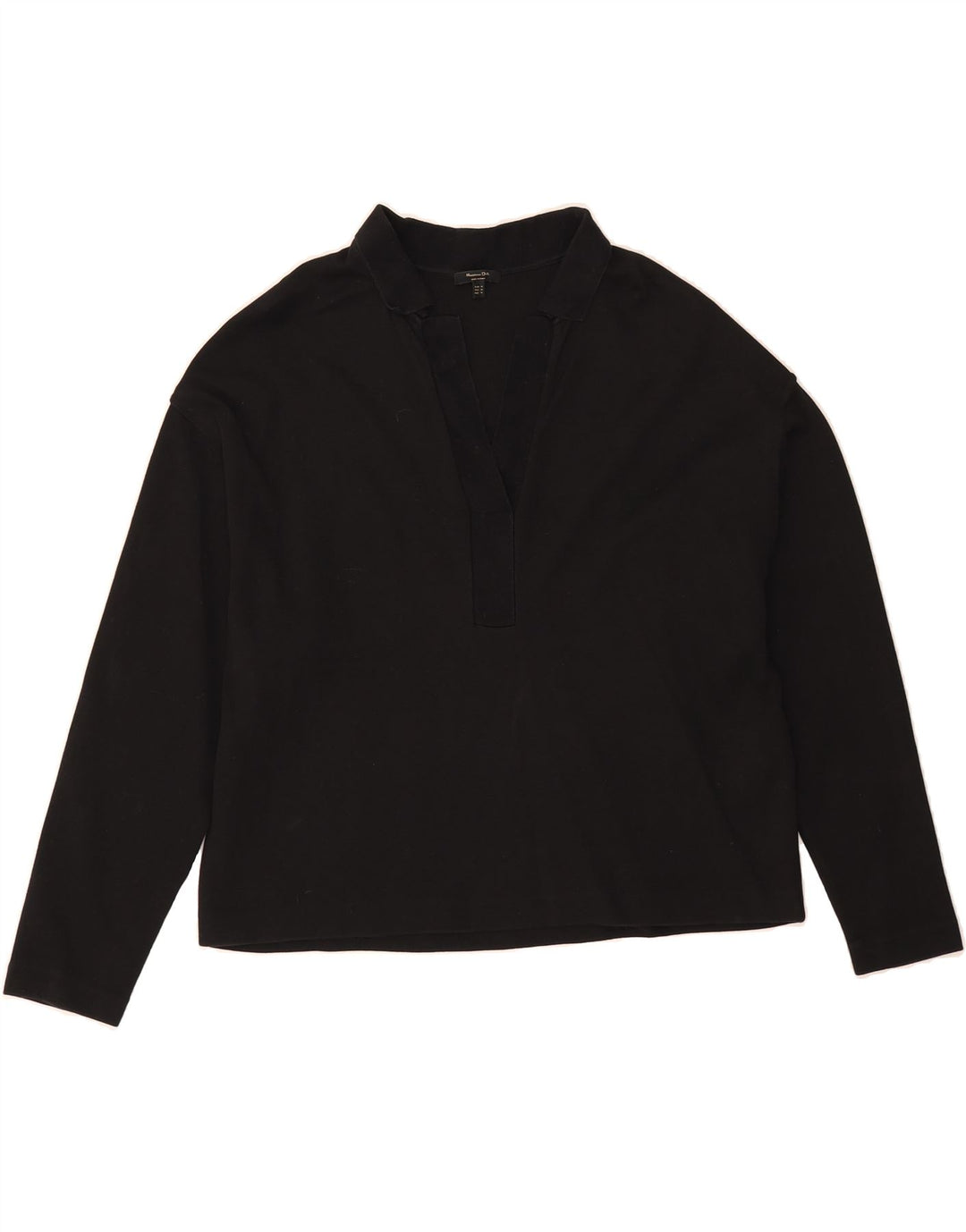 MASSIMO DUTTI Womens Long Sleeve Polo Shirt UK 14 Medium Black Cotton Vintage Massimo Dutti and Second-Hand Massimo Dutti from Messina Hembry 