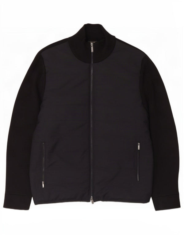 Massimo Dutti Mens Bomber Jacket UK 42 XL Black Cotton