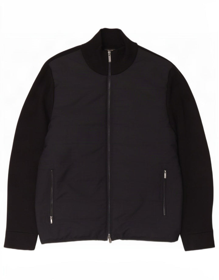 Massimo Dutti Mens Bomber Jacket UK 42 XL Black Cotton