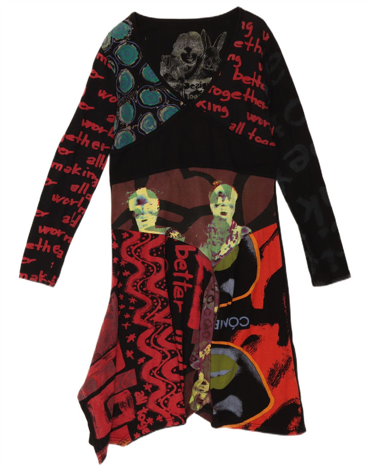 Desigual Womens Graphic Asymmetrical Dress UK 18 XL Black Patchwork