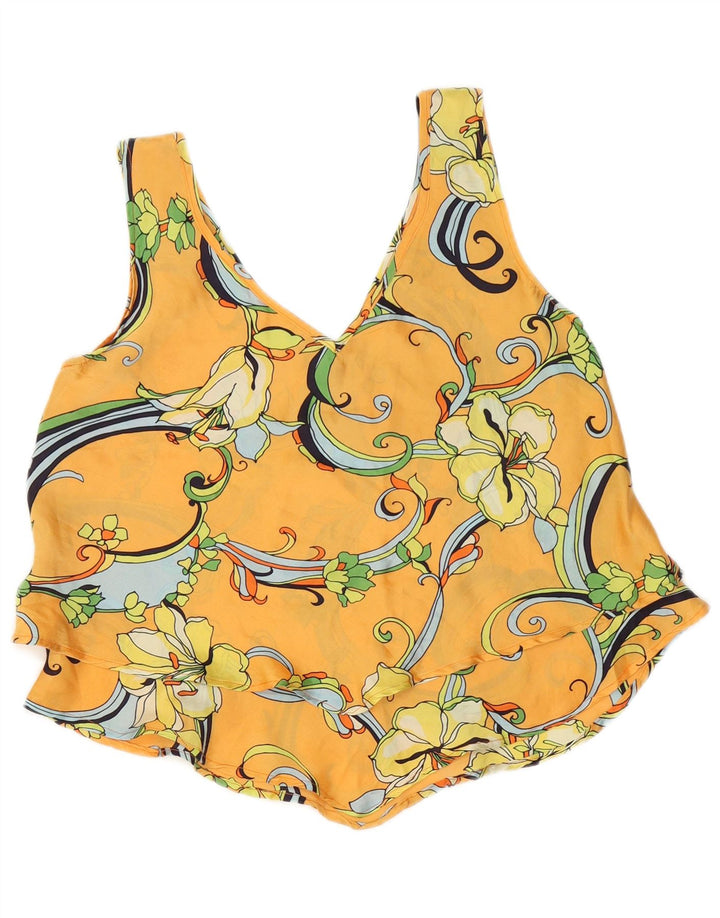 Vintage Womens Sleeveless Blouse Top UK 14 Medium Orange Floral