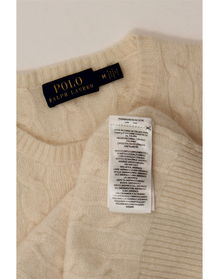 Polo Ralph Lauren Womens Crew Neck Jumper Sweater UK 12 Medium Off White