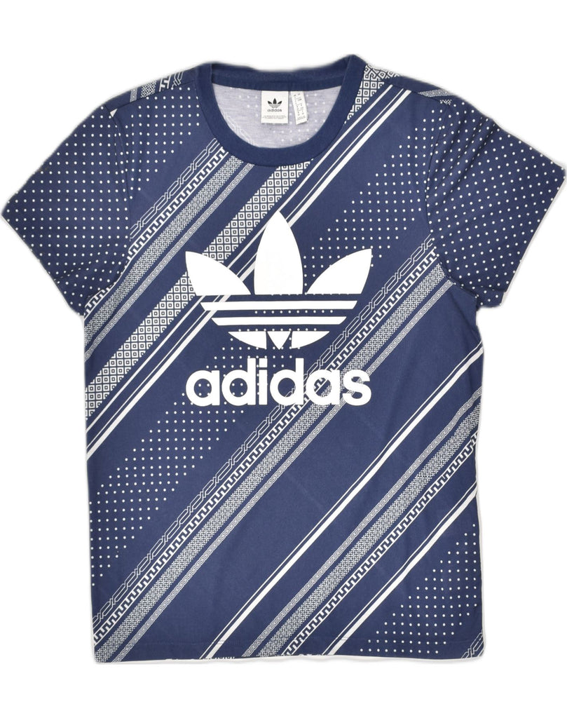 ADIDAS Womens Graphic T-Shirt Top UK 4 XS Navy Blue Spotted Polyester | Vintage Adidas | Thrift | Second-Hand Adidas | Used Clothing | Messina Hembry 