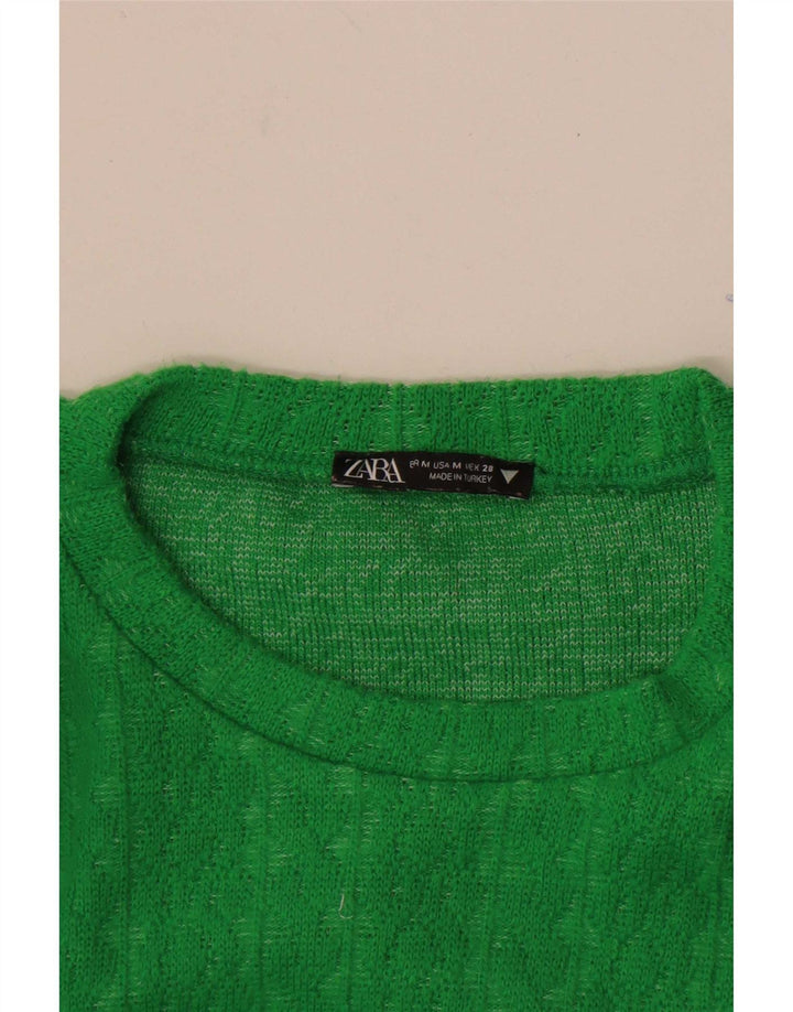 Zara Womens Crop Top Long Sleeve UK 12 Medium Green