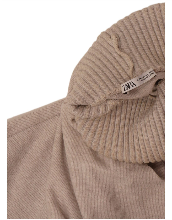 Zara Womens Roll Neck Vest Top UK 12 Medium Beige