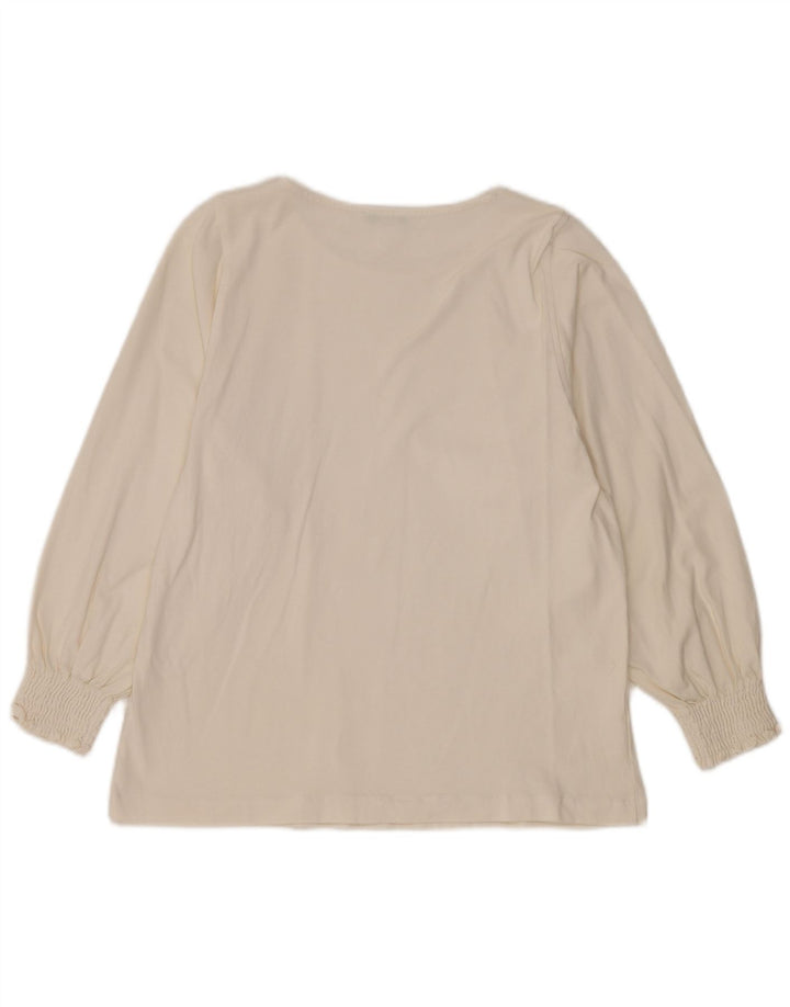 BENETTON Womens Long Sleeve Blouse Top UK 14 Medium White Cotton