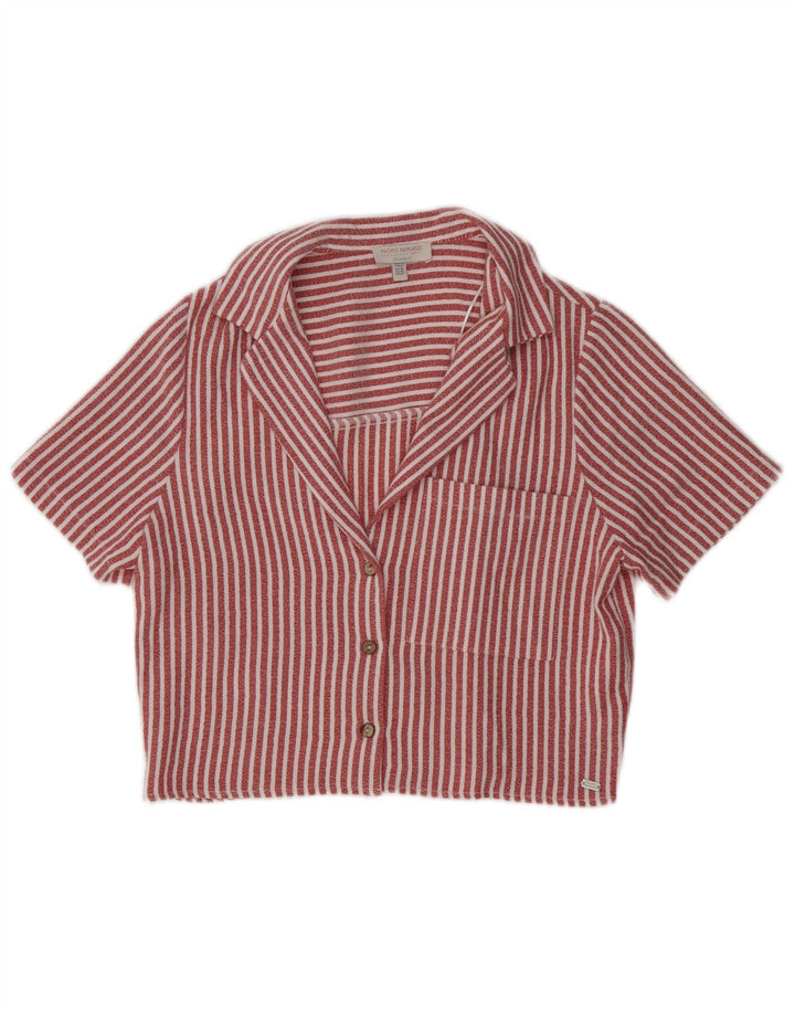 PULL & BEAR Womens Crop Short Sleeve Shirt Blouse UK 6 XS Red Striped