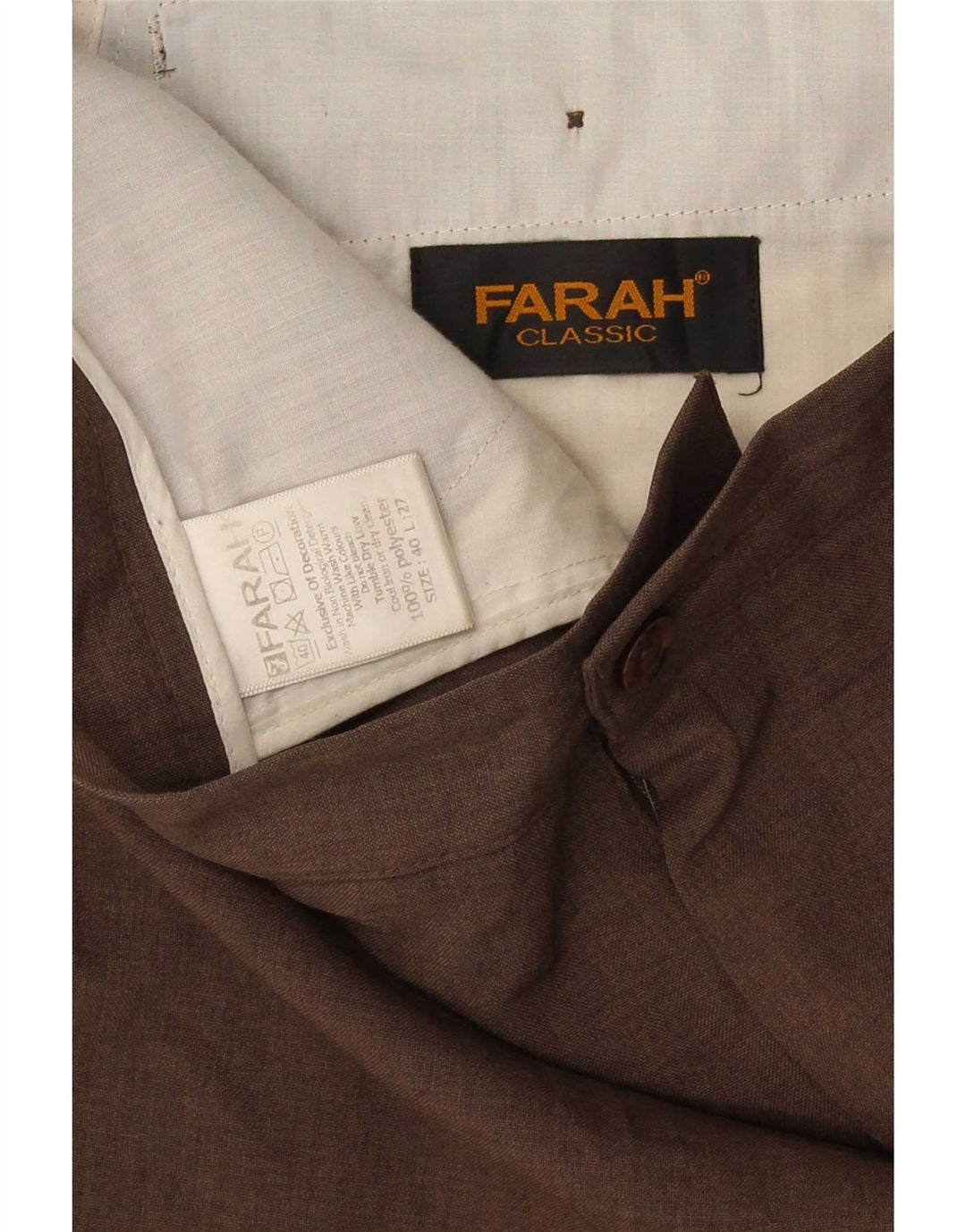 Farah Mens Straight Casual Trousers W40 L27 Brown Polyester