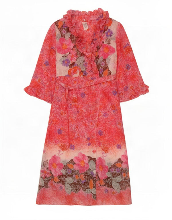 Vintage Womens 3/4 Sleeve Ruffle Front Wrap Dress IT 48 XL Red Floral