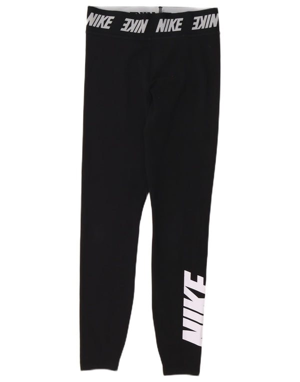 Nike Womens Graphic Leggings UK 8 Small Black Cotton