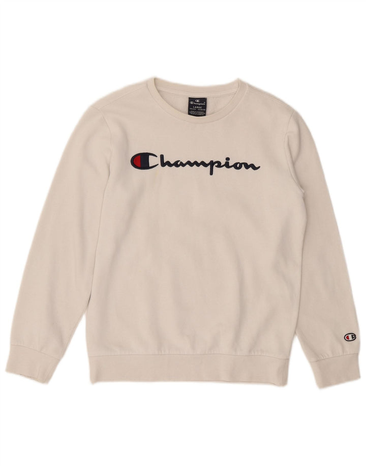 CHAMPION Boys Graphic Sweatshirt Jumper 11-12 Years Large White