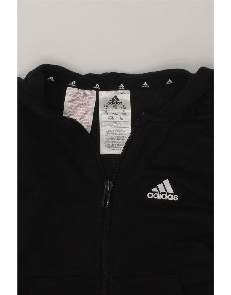 ADIDAS Girls Graphic Zip Hoodie Sweater 7-8 Years Black Cotton | Vintage Adidas | Thrift | Second-Hand Adidas | Used Clothing | Messina Hembry 