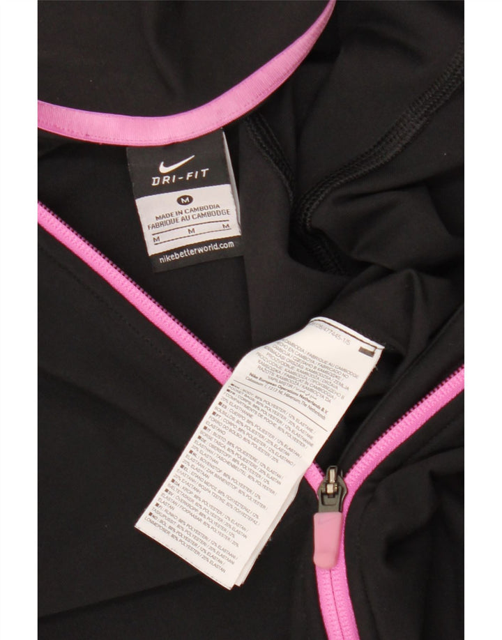 Nike Womens Dri Fit Tracksuit Top Jacket UK 12 Medium Black Polyester