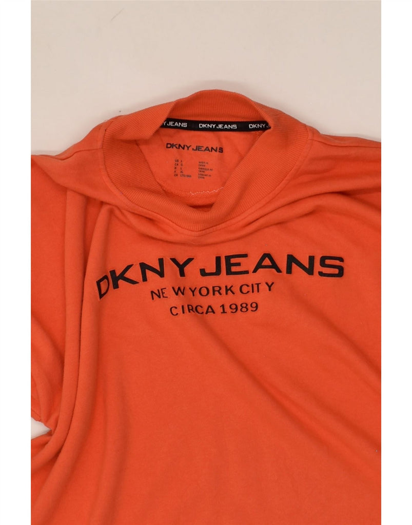 DKNY Womens Crop Graphic Sweatshirt Jumper UK 18 XL Orange Cotton | Vintage Dkny | Thrift | Second-Hand Dkny | Used Clothing | Messina Hembry 