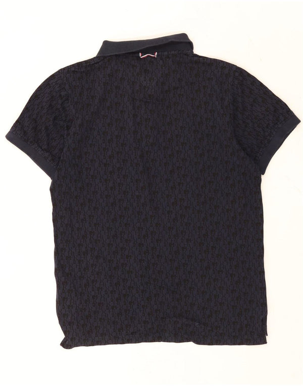 Tommy Hilfiger Mens Slim Fit Polo Shirt Medium Navy Blue Geometric Cotton