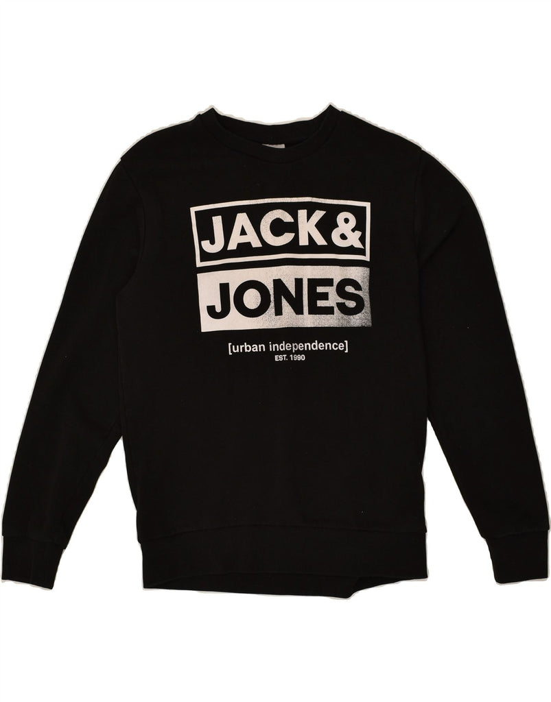 JACK & JONES Mens Graphic Sweatshirt Jumper Medium Black Cotton | Vintage Jack & Jones | Thrift | Second-Hand Jack & Jones | Used Clothing | Messina Hembry 