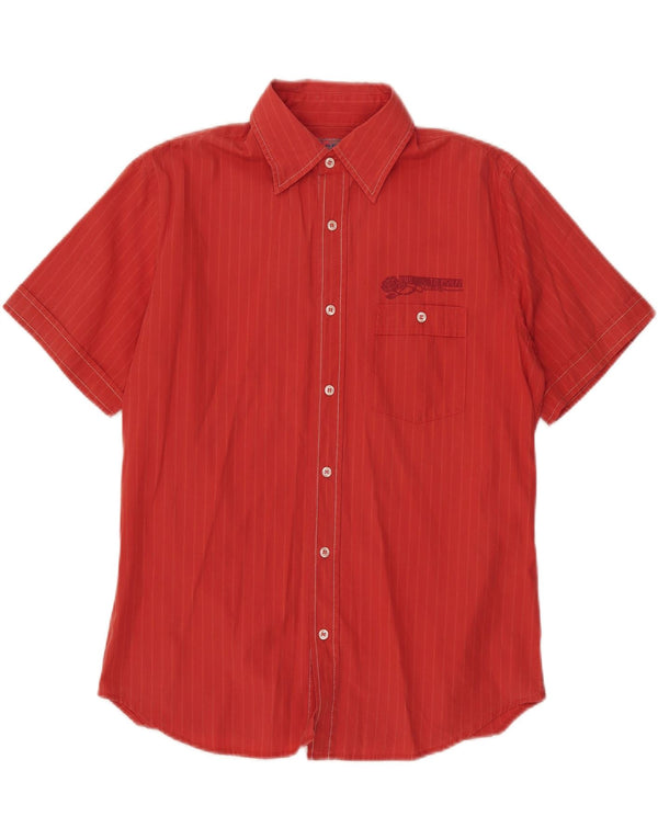 Gas Mens Short Sleeve Shirt Large Red Pinstripe Cotton