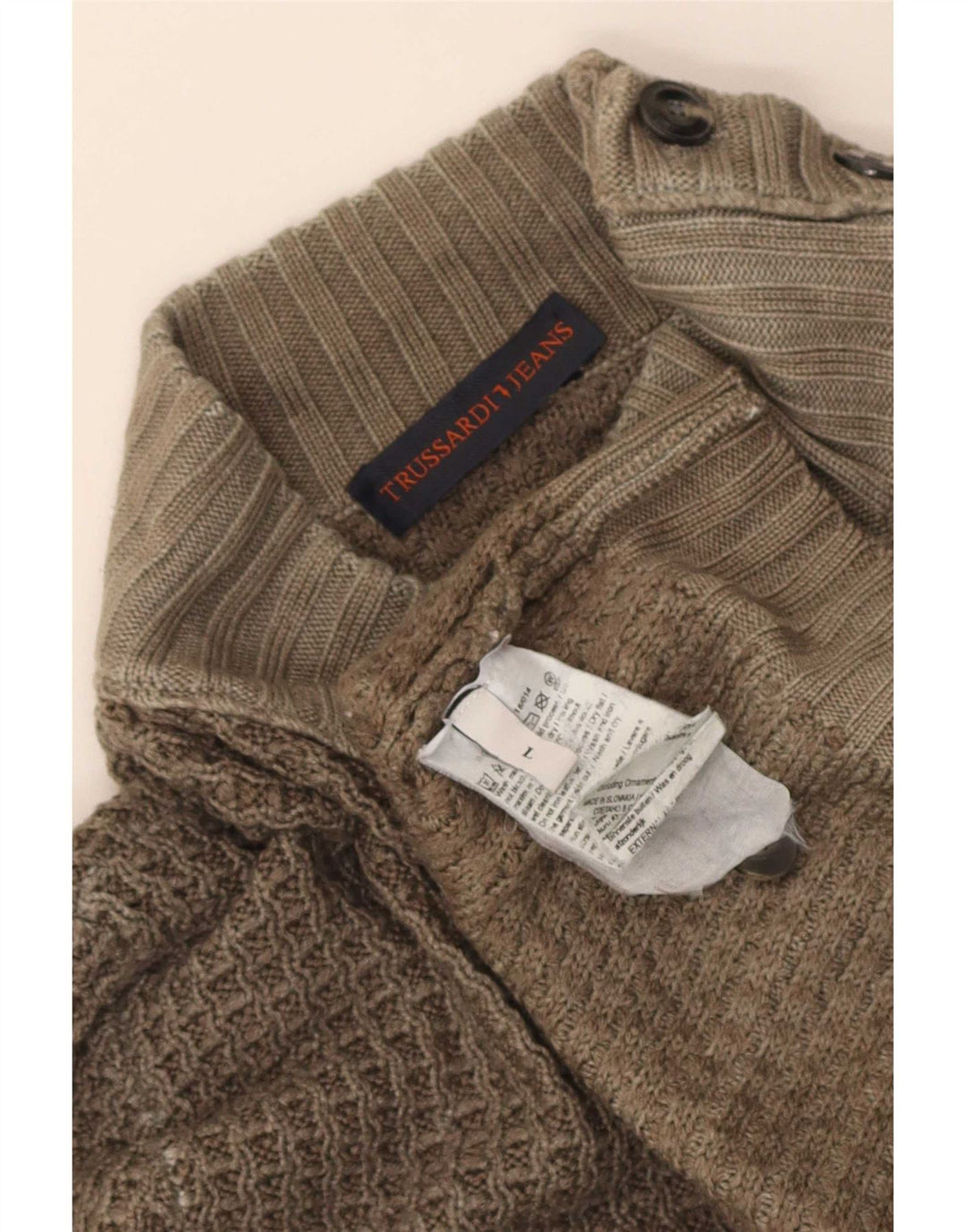 Trussardi Jeans Mens Turtle Neck Jumper Sweater Large Khaki Wool